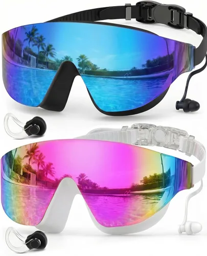 Miniatura 11 de Zoomsnail Swim Goggles 2 Pack, Rimless Wide View Swimming Goggles for Adult, Anti-Fog UV Leaking Pool Goggles for Men Women Verde y Púrpura