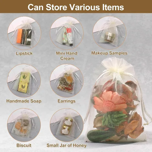 Miniatura 4 de 100 unidades 4 x 6 pulgadas sheer cordón organza bolsas Sumdirect joyería, bodas y fiestas de navidad favor bolsas de regalo, Beige, 4 x 6