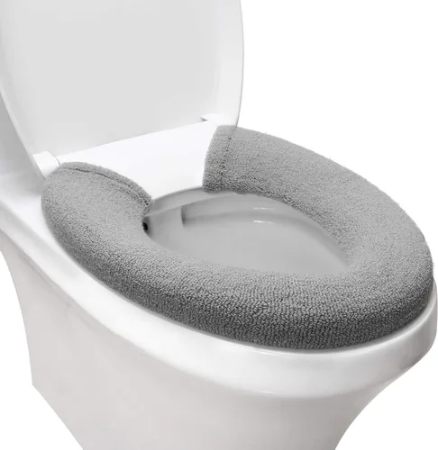 Miniatura 9 de Funda para asiento de inodoro, baño suave más grueso calentador con broches fijos elástico lavable tela de fibra fundas y almohadillas para asiento