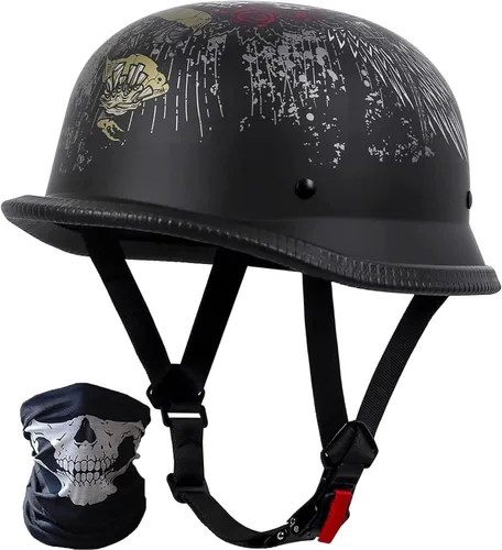 Miniatura 7 de Casco de motocicleta de estilo alemán vintage, casco delgado para adultos, hombres y mujeres, novedoso casco de media cara aprobado por DOT, casco
