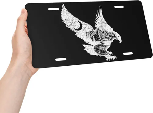 Miniatura 3 de Placa de Matrícula de Aluminio Águila Brújula Montaña Bosque Luna Nubes 6 x 12 Pulgadas Placa de Matrícula Frontal de Metal para Automóvil Cubierta