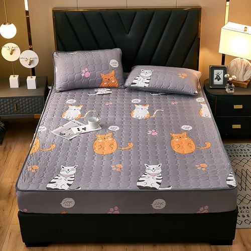 Miniatura 20 de FCLDESHOP Funda de cama, sábanas bajeras gruesas y acolchadas de color sólido, para habitación de los niños, con estampado de animé, geometría, 59.1