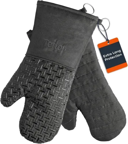 Xlnt - Guantes de silicón antideslizantes para horno, resistentes al calor, con acabado de teflón Eco Elite, con lazo para colgar, ideales para uso