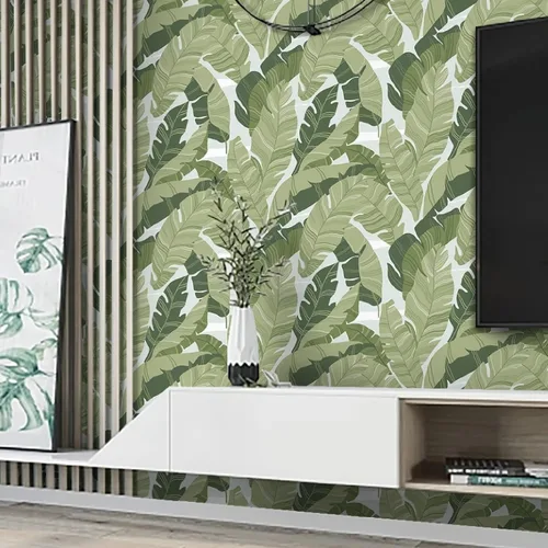 Miniatura 3 de Papel tapiz para despegar y pegar, hojas verdes, papel tapiz de palmeras tropicales, 16.1 x 118 pulgadas, papel de contacto extraíble autoadhesivo