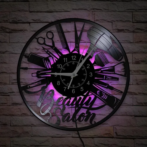 Reloj de pared para salón de belleza de 12 pulgadas, 7 tipos de color LED, reloj de pared LED para peluquería, reloj de pared silencioso sin tictac,