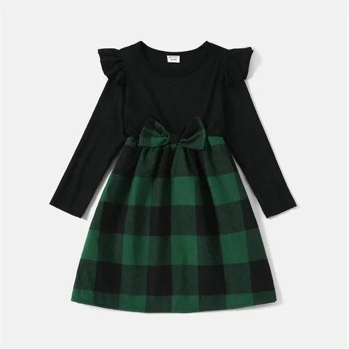 Miniatura 3 de PATPAT Conjuntos familiares a juego para mamá y yo, vestido a juego de manga larga a cuadros y camisas casuales con botones