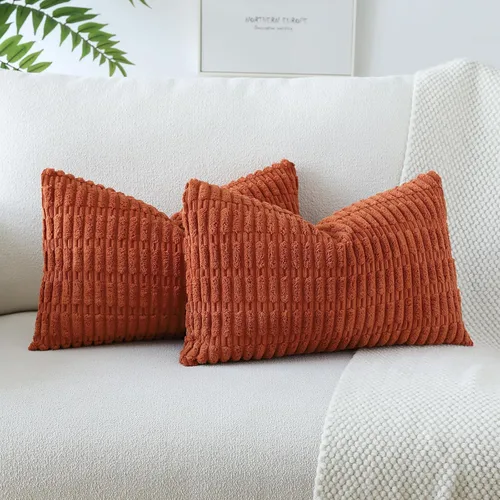 Miniatura 48 de OTOSTAR - Paquete de 2 fundas de cojín decorativas de pana suaves y a rayas estilo boho, fundas de cojín cuadradas para decoración del hogar, fundas