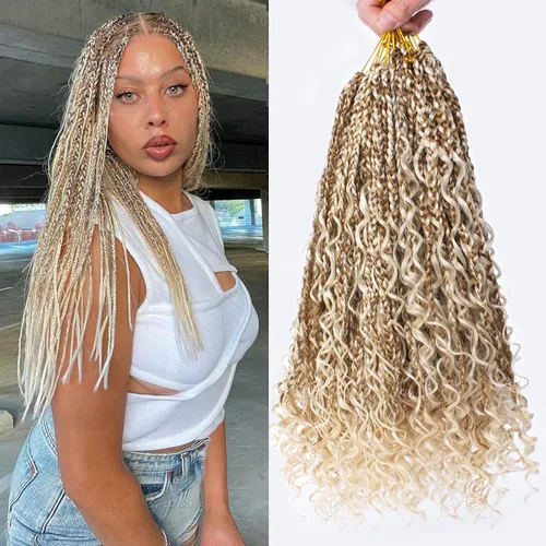 Miniatura 9 de Unionbeauty - 8 paquetes de trenzas bohemias de diosa en caja, de ganchillo de pelo para mujer negra, 8 pulgadas de trenzas de caja bob bohemias