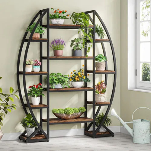 Miniatura 7 de Tribesigns Soporte curvado para plantas de interior, estante grande de metal de 8 niveles, soporte de maceta industrial de 69 pulgadas de alto
