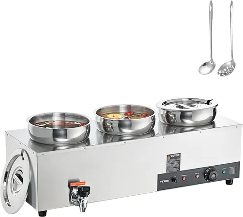 Miniatura 20 de VEVOR Calentador de Sopa Eléctrico, Olla Redonda Doble de Acero Inoxidable de 7.4QT Temperatura Ajustable 86~185°F, Bain Marie Comercial de 1200W