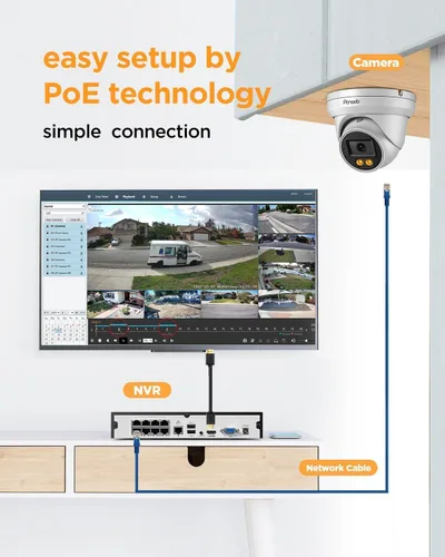 Miniatura 2 de Sistema de cámara de seguridad PoE, 8 cámaras IP con cable de 5MP con audio, visión nocturna a color inteligente y detección de vehículos con IA