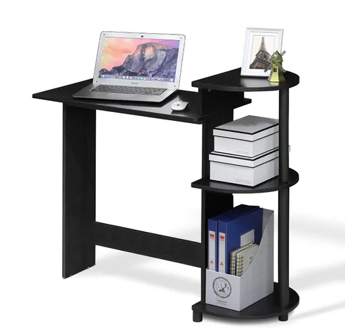 Miniatura 17 de Furinno - Escritorio compacto para computadora con estantes, Tablero de partículas, Negro / Gris