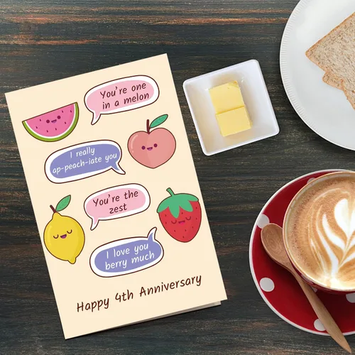 Miniatura 6 de Qiliji Tarjeta de 4º aniversario para marido y esposa, divertida tarjeta de aniversario de 4º aniversario de boda, tarjeta de juego de palabras