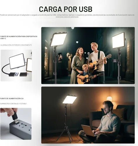 Miniatura 5 de Paquete de 2 luces LED de video, luz NiceVeedi Studio, kit de iluminación regulable de 2800-6500K para fotografía con soporte de trípode y soporte