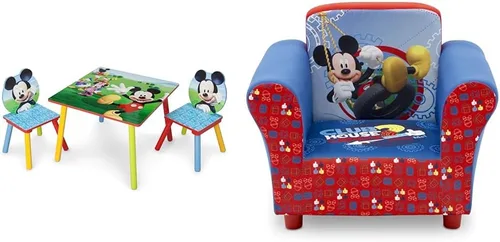 Delta Children Juego de mesa y silla para niños (2 sillas incluidas), ideal para artes y manualidades, merienda y silla tapizada, Mickey Mouse de