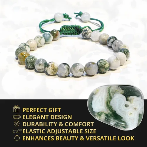 Miniatura 178 de Adjustable Crystal Bracelet – Gemstone Bead Bracelet with Adjustable Macrame String – Chic Gemstone Bracelet for Men and Women – 8mm Round Healing