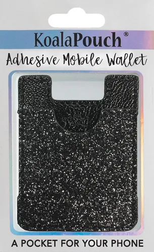 Glitter Koala Pouch - Soporte para tarjetas de teléfono, billetera adhesiva (negro), Negro -, Moderno, compacto