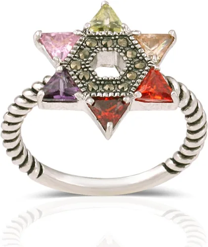 Miniatura 2 de jankuo joyas chapado en multicolor Circonita Cúbica ESTRELLA DE DAVID Judía cuerda trenzado anillo, latón rodiado, 7