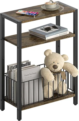 Miniatura 9 de Yoobure Mesa auxiliar estrecha con cesta de almacenamiento, mesa auxiliar pequeña para espacios pequeños, mesas auxiliares delgadas, sala de estar