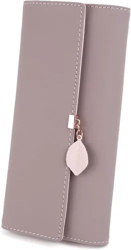 Miniatura 163 de UTO - Cartera pequeña RFID de piel sintética con dije de hoja, cierre de cremallera y tarjetero.