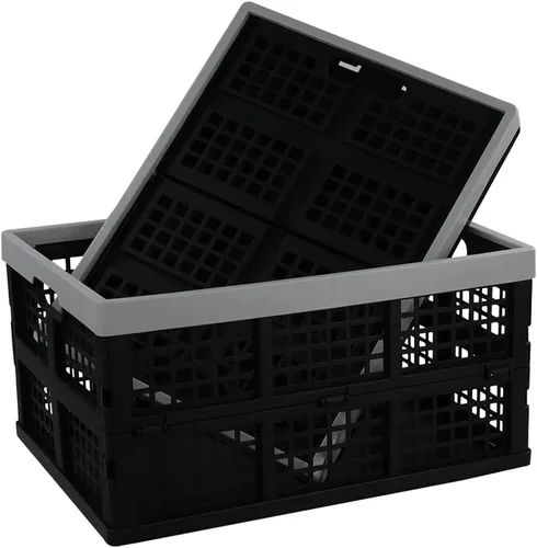 Miniatura 6 de Cajones de almacenamiento plegables de 34 litros/cesta de almacenamiento apilable, juego de 4 Negro + gris