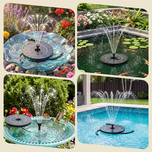 Miniatura 7 de AISITIN Bomba de fuente solar para bricolaje con cable de 3.9 pies, fuente solar de baño para pájaros con 6 boquillas, fuente flotante de agua