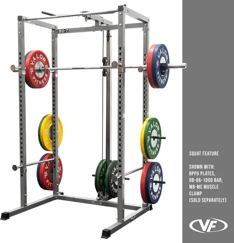 Miniatura 3 de Valor Fitness Power Rack - Soporte para sentadillas y banco de prensa de banco con accesorio desplegable LAT de 2 x 2 pulgadas, marco de Rack