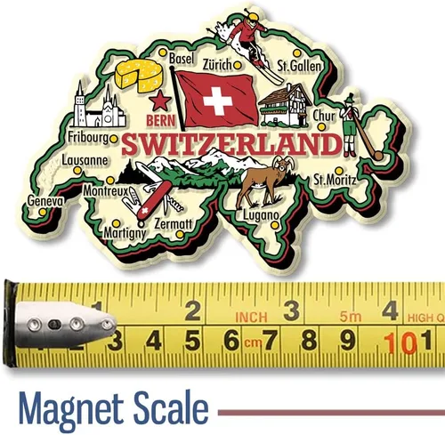 Miniatura 2 de Imán de mapa de país jumbo de Suiza por Classic Magnets, recuerdos coleccionables de goma 3D estilo vintage y regalos fabricados en los Estados