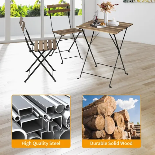 Miniatura 2 de BLKMTY Juego de muebles plegables para patio de 3 piezas, juego de muebles de patio al aire libre, mesa plegable y sillas de madera para balcón
