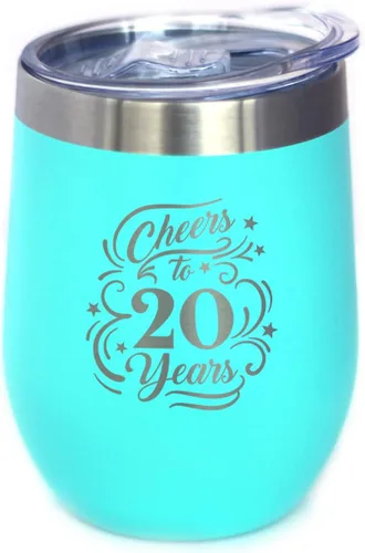 Miniatura 9 de Cheers to 20 Years - Vaso de vino con tapa deslizante - Taza aislada de acero inoxidable - Regalo para el 20 aniversario - Negro