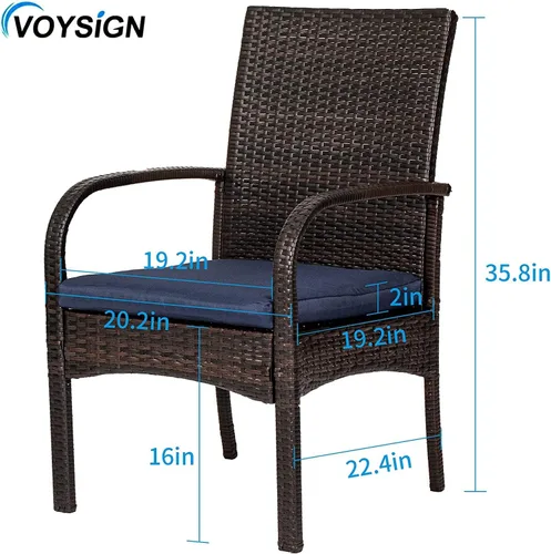 Miniatura 3 de Sillas de comedor de mimbre al aire libre, sillas de comedor de ratán para patio, silla de restaurante con cojines extraíbles, sillón para hoguera