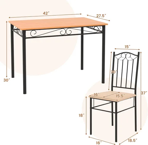 Miniatura 6 de Tangkula Juego de 4 mesas de comedor con marco de metal y asiento acolchado, juego de 4 sillas de mesa de cocina, ahorro de espacio, negro y amarillo