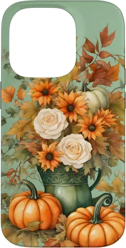 Miniatura 17 de Vintage Autumn Flower Fall Pumpkin Teal Case for iPhone 17