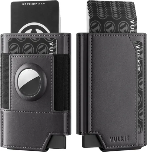 VULKIT Billetera Airtag para hombre, minimalista, con banda para dinero y soporte para AirTag, protección RFID, Gris, Minimalista