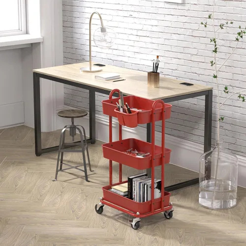 Miniatura 3 de Simple Houseware - Carro multiusos rodante de 3 niveles con cubos colgantes, color Rojo