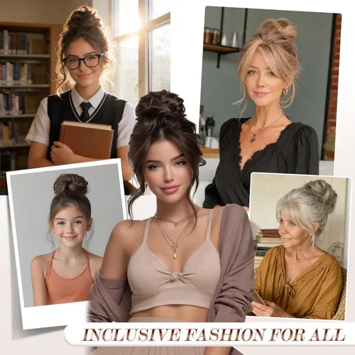 Miniatura 5 de FESHFEN Pieza de Cabello de Moño Desordenado - Extensiones Elásticas Onduladas Rizadas de Moño Scrunchies Sintético Chignon Postizos para Mujeres