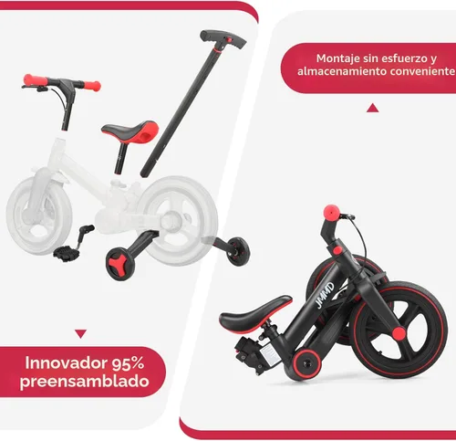 Miniatura 6 de JMMD Bicicleta 6 en 1 para niños de 18 a 60 meses, bicicleta de equilibrio plegable de 12 pulgadas con ruedas de entrenamiento, pedales, frenos