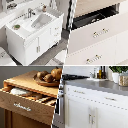 Miniatura 5 de Paquete de 5 Tiradores de Gabinetes de Cocina Níquel Cepillado y Oro Tiradores de Gabinetes 3-3/4 Pulgadas Tiradores Plateado Oro para Tocador Baño