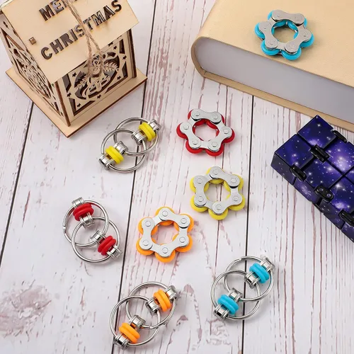Miniatura 3 de Hicarer El juego de 8 piezas de juguetes para ansiedad incluye 4 cadenas de rodillos flippy y 4 cadenas de seis rodillos para bicicleta, regalos