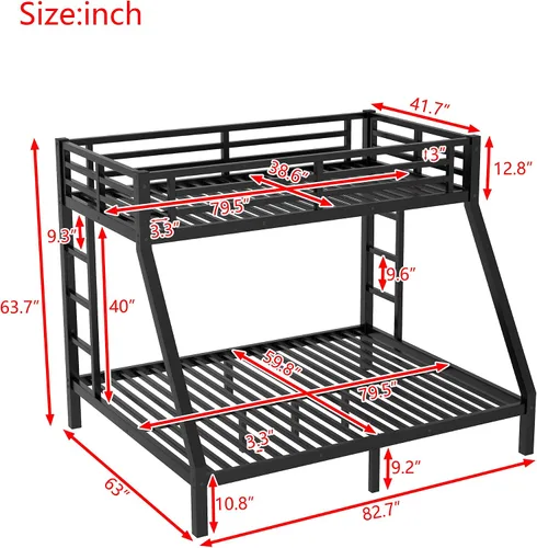 Miniatura 2 de Bellemave - Litera de cama individual XL sobre queen de metal resistente para adultos, color negro