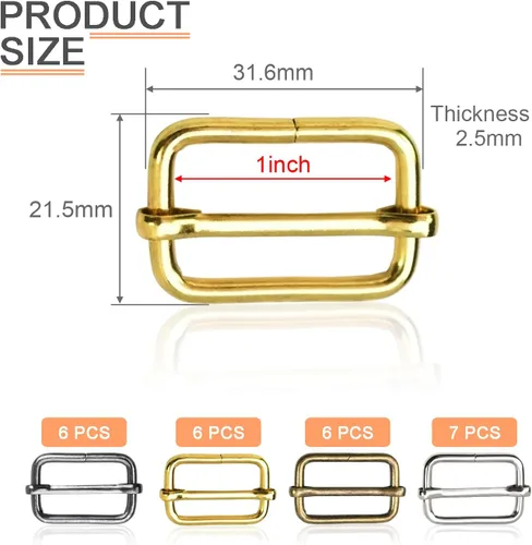 Miniatura 2 de CooBigo Paquete de 25 hebillas deslizantes ajustables de metal de 1 pulgada, ajustador rectangular Tri-Glide, deslizador de correa de tirantes