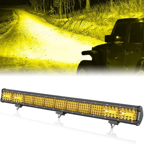 Miniatura 9 de Barra de luz LED amarilla, Offroadtown de 15" 224W, cuatro filas, combo de foco y reflector, luz LED de conducción para trabajo, luces amarillas