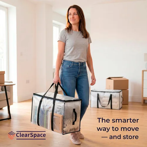 Miniatura 8 de ClearSpace Bolsas de mudanza o bolsa de almacenamiento de gran tamaño – Cajas grandes para mudanzas con correas de mochila, cremalleras y asas