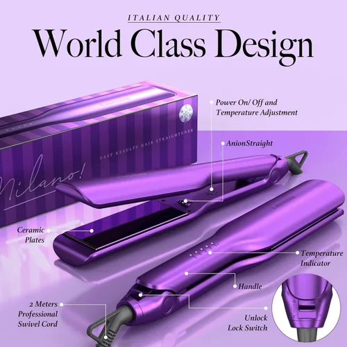 Miniatura 8 de Plancha y rizador de pelo 2 en 1, placa de 2 pulgadas, plancha de cerámica extragrande de 8.5 pulgadas con aniones de 65.6 ft (morado)