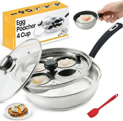 Escalfador de Huevos - Eggssentials Sartén para Huevos Escalfados, Sartén de Acero Inoxidable para Huevos Escalfados, Cocinador de Huevos Escalfados