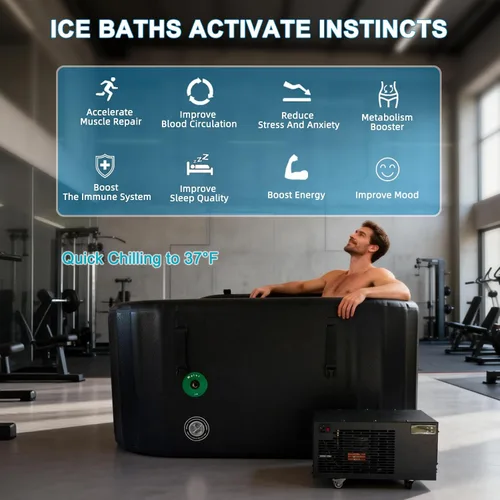 Miniatura 9 de Enfriador de baño de hielo y kit de bañera de inmersión fría, enfriador de inmersión en frío de 1/3 HP con 59 pulgadas de largo x 31.5 pulgadas