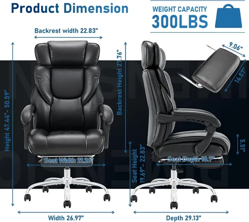Miniatura 3 de Silla de oficina de respaldo alto con reposacabezas ajustable, reposapiés retráctil y almohada lumbar, silla de escritorio ejecutiva ergonómica