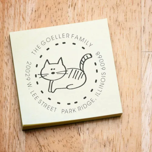 Miniatura 6 de Sello delgado de dirección de gato de dibujos animados, sello preentintado, sello de gato, diseño redondo, sello de dibujos animados, sello