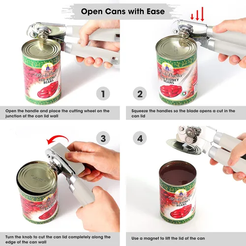 Miniatura 4 de Beneno Abrelatas Manual de Servicio Pesado con Imán, Hoja de Acero al Carbono Afilada Duradera con Corte Suave, Perilla Grande que Ahorra Esfuerzo