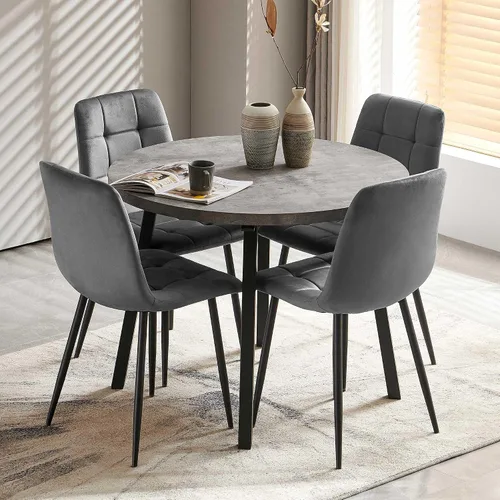 Miniatura 6 de NORDICANA Juego de comedor de madera de 5 piezas para 4, mesa de cocina pequeña con sillas tapizadas, juego de mesa redonda gris y sillas